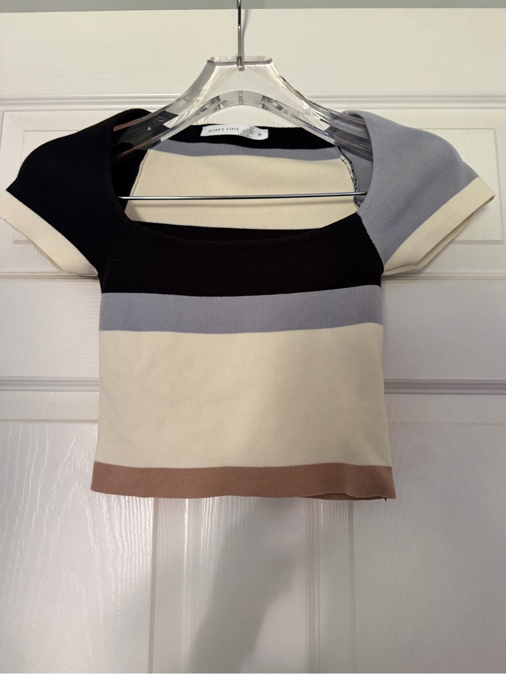 Altar’d State Color Block Knit Top Women’s Size S Square Neck Short Sleeve